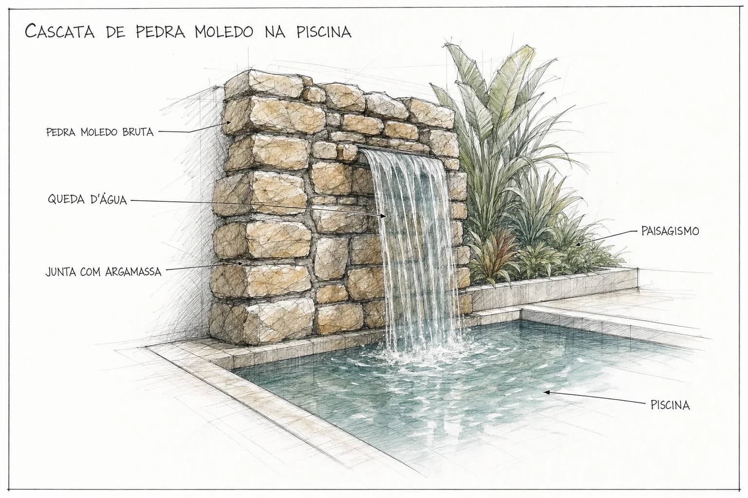 Cascata de Piscina com Pedra Moledo