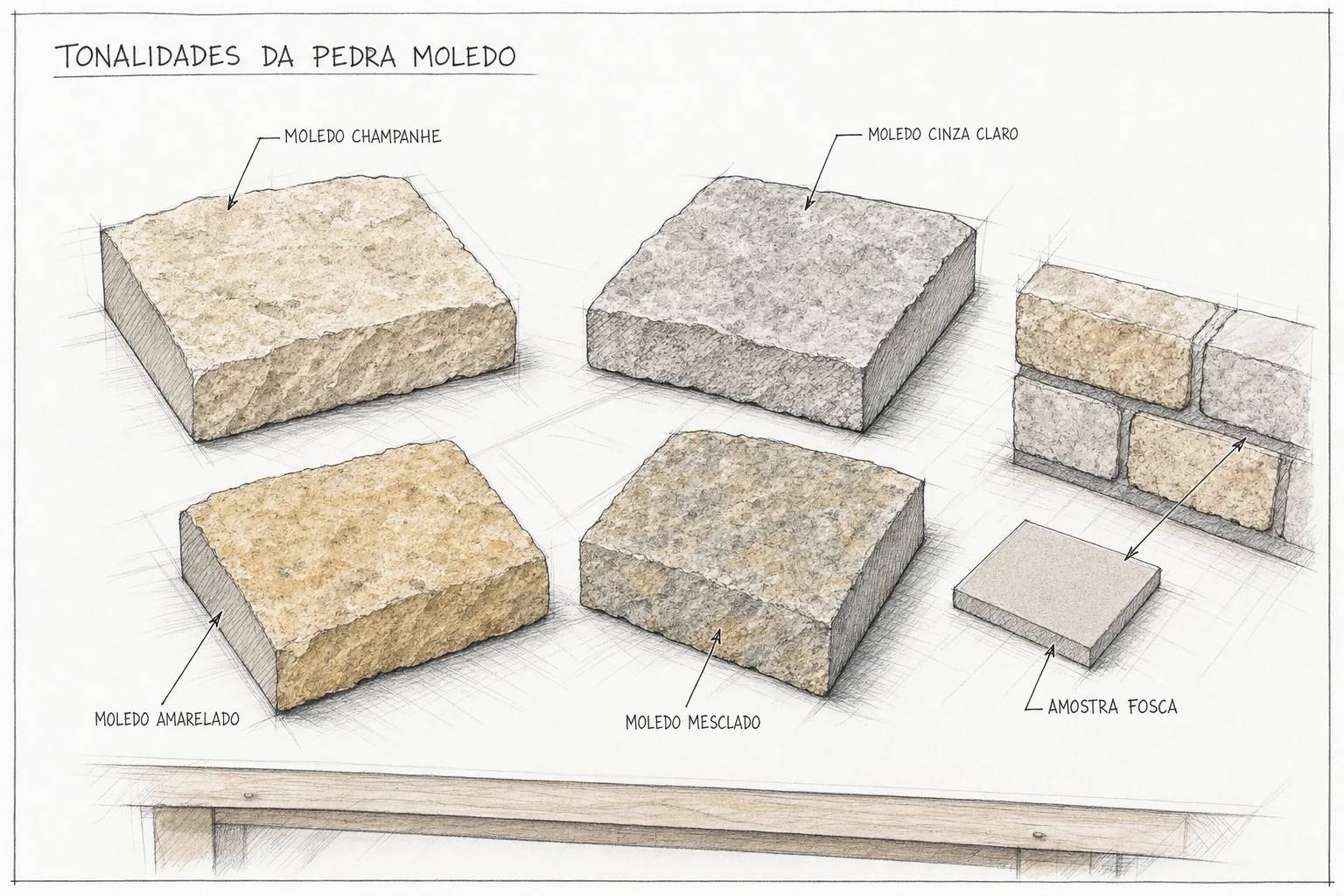 Cores da Pedra Moledo: Champanhe, Cinza e Mais