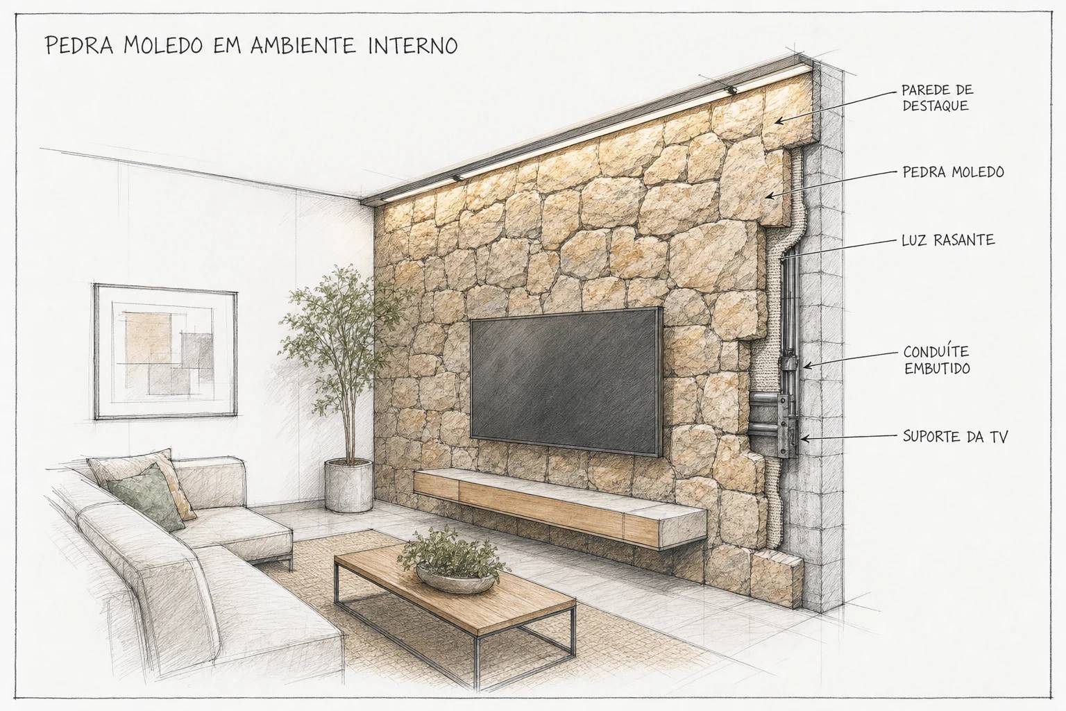 Pedra Moledo em Ambiente Interno: onde usar e como iluminar
