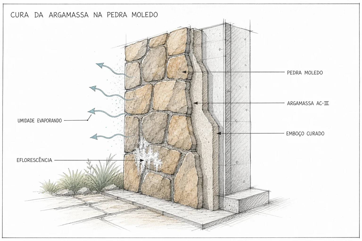 Secagem da Argamassa na Pedra Moledo