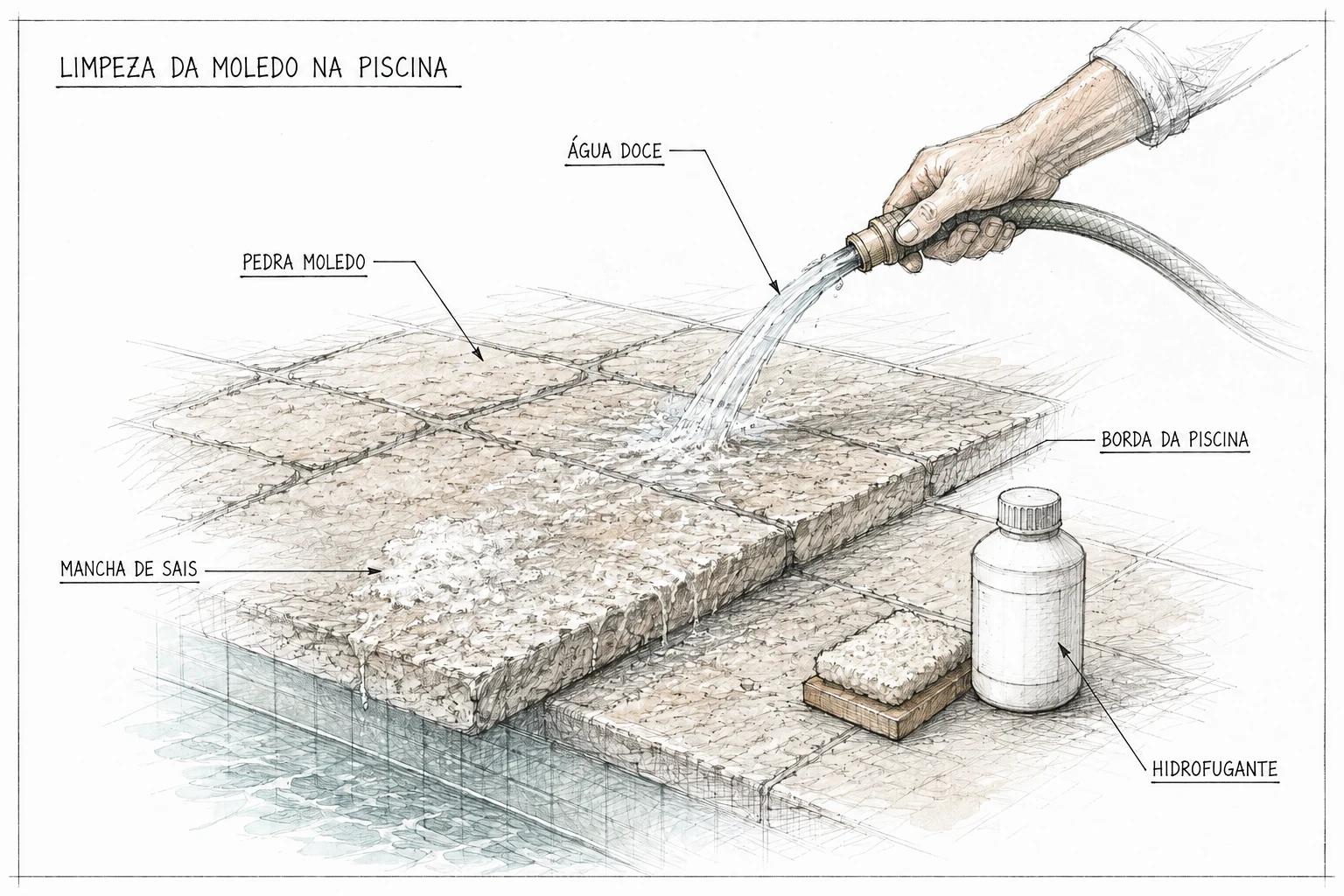 Como Limpar Pedra Moledo Próxima a Piscinas (Manchas de Cloro)?