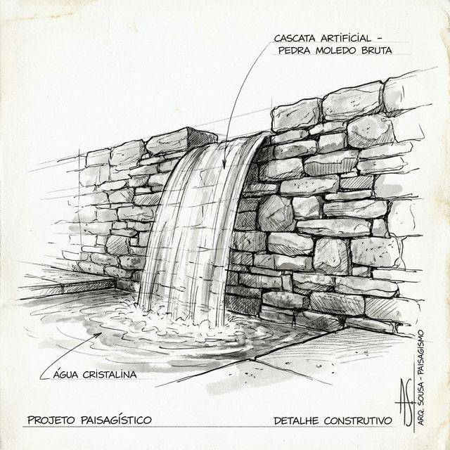 Cascata de Piscina com Pedra Moledo