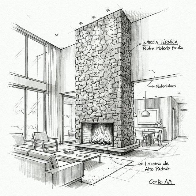 Lareira Revestida em Pedra Moledo