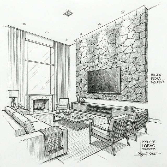 Painel de TV com Pedra Moledo Natural