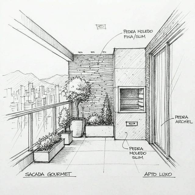 Varanda e Sacada de Apartamento com Pedra
